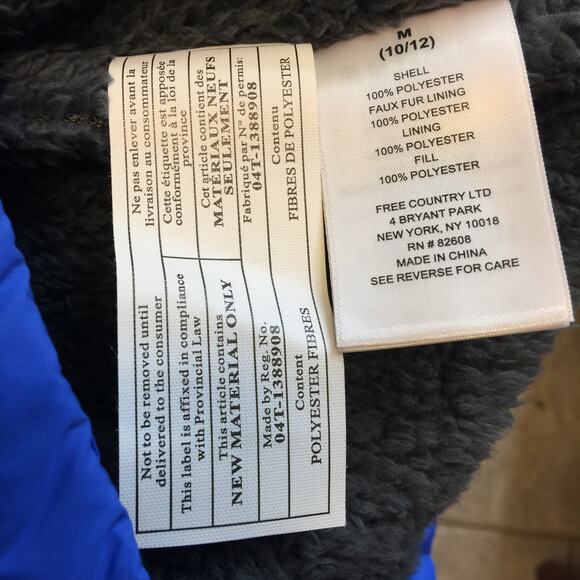 Free Country Puffer Jacket Long Sleeve Full Zip Front Solid Blue YOUTH Medium - Picture 6 of 7